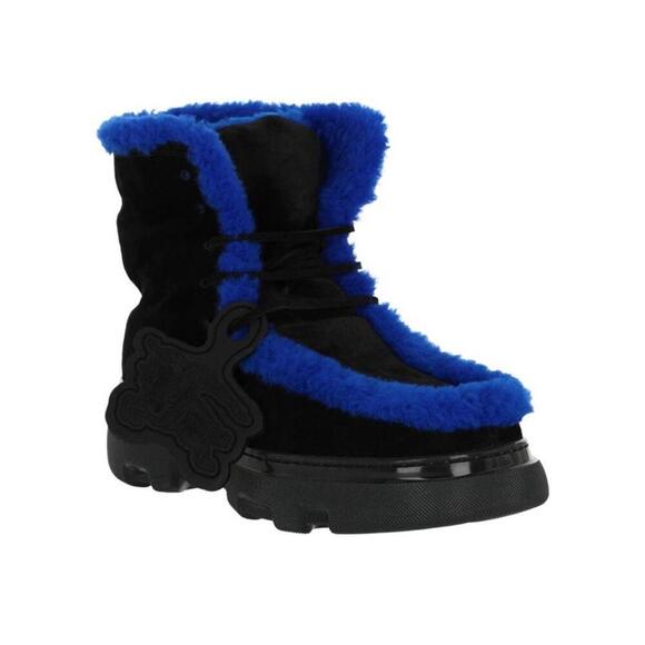 $1550 Burberry Mens Creeper Shearling Black Blue Winter Boots Size 42 /US 9 main image 5